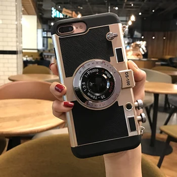 Madingas 3D Telefono dėklas Vintage Camera Dizaino Silikoninis Dangtelis Anti-patenka su Ilgu Dirželiu Lyno Mobiliojo Telefono UY8