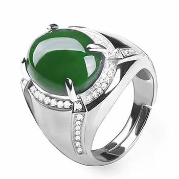 Mados green jade smaragdas brangakmenių, deimantų žiedai vyrams, baltas auksas, sidabras spalva bague papuošalai bijoux šalies aksesuaras dovanos