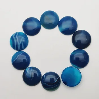 Mados mėlyna juostele agates Natūralaus akmens 10vnt 25mm turas Cabochon karoliukai Papuošalai priėmimo žavesio žiedas priedai, didmeninė