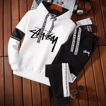Mados prekės ženklo vyriški laisvalaikio hoodie kostiumas prekės ženklo sportinę aprangą vyrų ir moterų megztinis + sporto kelnės rudens ir žiemos polar fleece