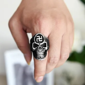 Mados Punk Svastikos Simbolis Skeletas Dvasios Vadovas Dideli Žiedai Vyrams Iš Nerūdijančio Plieno Priedai Religinių Kaukolė Vyrų Svastika Žiedas
