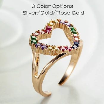 Mados Širdies Rainbow Crystal Žiedai Moterų Prabangus Sidabro, Aukso Spalvos Cirkonis Dalyvavimas Vestuvių Amžinybės Žiedai Spalvingi Papuošalai