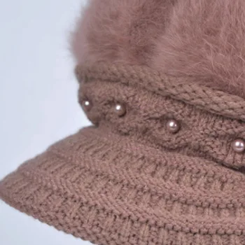 MAERSHEI Moterų žiemos medvilnės kepurę numegzti vidutinio amžiaus skrybėlę retro moteris plus aksomo, žiemą šilta motina triušių vilnos kepurė