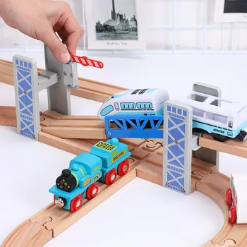 Medinio Traukinio bėgiai Geležinkelio Žaislų Rinkinys Medinė dviaukštė Tiltas Mediniai Reikmenys Viaduko Modelį, vaiko Žaislai, Vaikų Dovanų