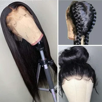 Meetu Skaidrus Nėriniai Priekiniai Žmogaus Plaukų Perukai Moterims, Malaizijos Plaukai Tiesūs Nėriniai Priekiniai Perukai Prieš Nupeštos 13x4 Nėriniai Perukas