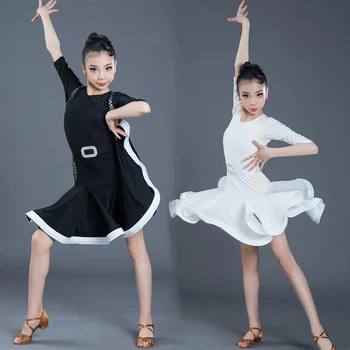 Merginos Profesionalų lotynų šokių suknelė Vaikų Šokių Salsa Šokio dėvėti drabužiai Vaikams, Varžybų lotynų Scenoje vilkėti kostiumai