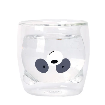 Mielas Panda Dvigubos Sienelės Stiklo Puodelis 260ml Turėti Alaus Akiniai Kūrybos Ryte Pieno Stiklinę Sulčių, Stiklas Atsparus Karščiui Puodelis taurelė