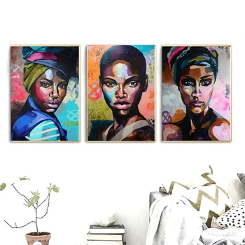 Moters Portretas Sienos Menas Drobė Spausdinti Abstrakčiai Multi Afrikos Mergina Drobė Paveikslų kabinetas Namų Sienų Dekoras Lašas Laivybos