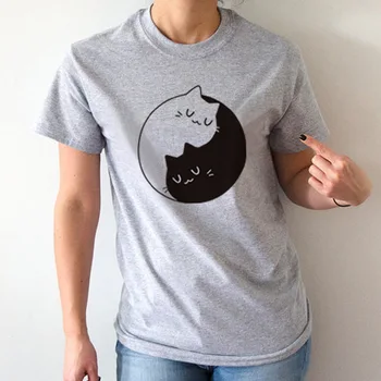 Moters T-shirt juoda ir balta chi katė moteris, o apykaklės marškinėliai madingi vyriški marškiniai vyriški marškiniai, kietas moters marškinėliai