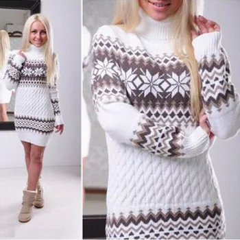 Moterys Sniego Megztiniai Lapų Modelis Atspausdintas Ilgomis Rankovėmis Viršūnes Vėžlys-Kaklo HotPullovers Megzti Laisvi Megztiniai Viršūnių Pavasario Žiemos