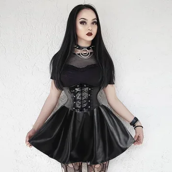 Moterų Gothic Punk Sijonai Žiemos Vintage Black Tvarstis Odos Sijonai Mados Slim Klostuotas Mini Sijonai Mados Drabužių 2020 m.