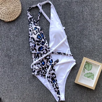 Moterų leopardas spausdinti maudymosi kostiumėliai, Tvarstis gilia V maudymosi kostiumėlį vienas gabalas bikini 2020 metų vasaros maudymosi kostiumas moterims Seksualus monokini Brazilijos
