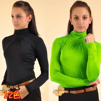 Moterų Megzti Marškinėliai ilgomis Rankovėmis Plisuotos Pakraštyje Slim T-shirt Golfo Neon Marškinėliai Moterims Derliaus Viršūnių Pavasario Pagrindinės Marškinėlius