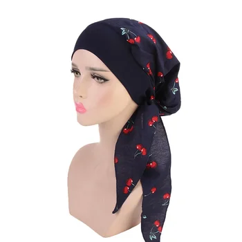 Moterų Musulmonišką Hidžabą Gėlių Spausdinti galvos Apdangalai lady Plačiajuosčio ryšio Bowknot Hijab Sliky Satino Hijab Bananų Vėžio Chemo Bžūp