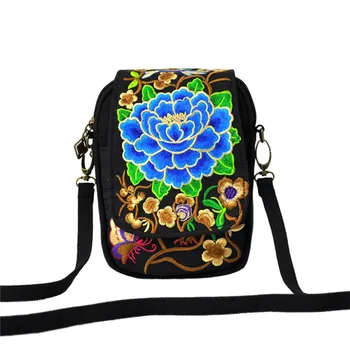 Moterų Pečių Maišą Kelionių Maišelis Derliaus Gėlių Aplikacija Crossbody Zip Bag