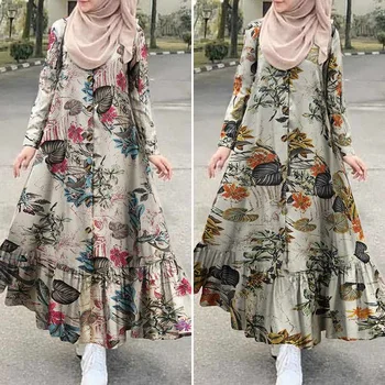 Moterų Rudenį Sundress ZANZEA 2021 turkijos Spausdinti Pynimas Suknelė Vintage Gėlių Maxi Vestidos Dubajaus Moterų Mygtuką Islamo Skraiste