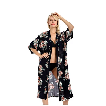 Moterų Seksualus Kimono Chalatas Chalatas Medvilnės Atspausdinti Pižama Moterų Ilgai Skyriuje Pižamą Paprasta Prarasti Namų Drabužių Vonios Chalatas