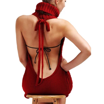 Moterų Sexy Backless Megztinis be Rankovių Golfo Megztinis Megztinis Cosplay Suknelė patenka Puloveris Mergaičių Megztiniai Megztinis Liemenė 2020 m.