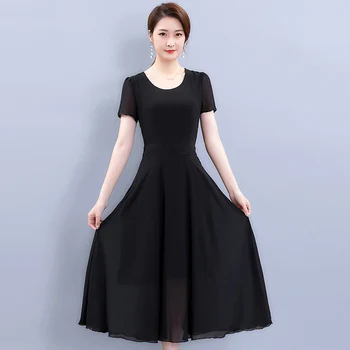 Moterų Šifono ilgomis Rankovėmis Suknelė juoda Elegantiška, Ilga Suknelė vasarai naujo Derliaus dydžio Suknelė moterims