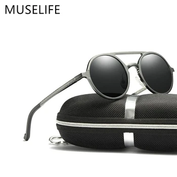 MUSELIFE markės aliuminio, magnio, poliarizuota akiniai nuo saulės 2021 akiniai nuo saulės vyrams apvalus vairavimo punk akinius šešėlis Oculus masculino