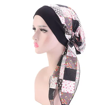 Musulmonų Moterys Spausdinti Medvilnės Turbaną Skrybėlę Headscarves Iš Anksto Susieta Vėžio Chemo Apdangalai, Skarelės Headwrap Kepurės