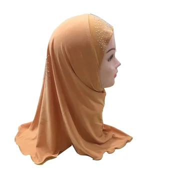 Musulmonų Vaikai Hijab šalikas Islamo merginos deimantų Skarelė One Piece Vaikų Ramadanas Artimųjų Rytų Pilnas draudimas galvos apsiaustas hijabs