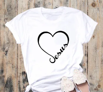 Myliu Jėzų t-shirt širdies grafinis medvilnės atsitiktinis Krikščionių tiki, marškinėliai, unisex mados estetinės moterų tumblr tees citata dovana viršų