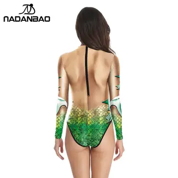 Nadanbao Seksualus Moterų Kūno spalvos 3D Atspausdintas maudymosi kostiumėlį vientisi maudymosi Kostiumėliai ilgomis Rankovėmis