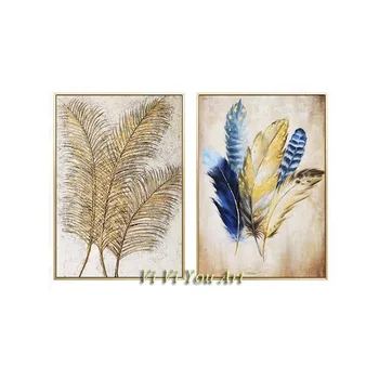 Namo apdaila yra rankų darbo Šiuolaikinių abstrakčiai Aukso mėlyna plunksna aliejaus tapybai handpainted drobės tapybos namų dekoro sienos meno nuotrauką