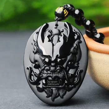 Natūralus Juodas Obsidianas Jade Dragon Pakabukas Karoliai Kinijos Ranka Raižyti Mados Juvelyrika Priedai Amuletas Vyrams, Moterims, Dovanos