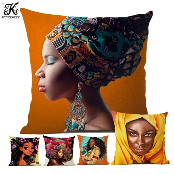 Nauja Afrikos Meno Juoda Mergina Afrikos Moteris Aliejaus Tapybai Mielas Pagalvės Dangtelis Sofa Apdailos Mielas Animacinių Filmų Mergaitė Lino Pagalvėlė Padengti