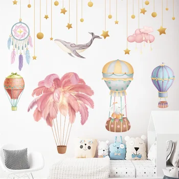 NAUJA karšto oro baliono plunksnų sienų lipdukai vaikų kambario dekoravimo lipdukai nuimamas 