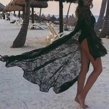 Nauja Vasaros Maudymosi Kostiumėlį, Nėriniai Tuščiaviduriai Nėrimo Paplūdimio Bikini Padengti Iki Ilgomis Rankovėmis Moterims Topai Paplūdimio Suknelė Balta Paplūdimio Tunika Marškinėliai