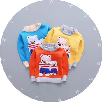 Naujas 2016 kūdikių mergaitės berniukai rudens/žiemos dėvėti šiltas animacinių filmų megztiniai vaikams, puloveriai viršutiniai drabužiai Lokys megztinis Naujagimių Q192