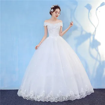Naujas Atvykimo 2020 Nemokamas Pristatymas Derliaus Elegantiškas Nėrinių Balto Vestuvių Suknelės Valtis Kaklo Plius Dydžio Kamuolys Suknelė Chalatas de Pigiai