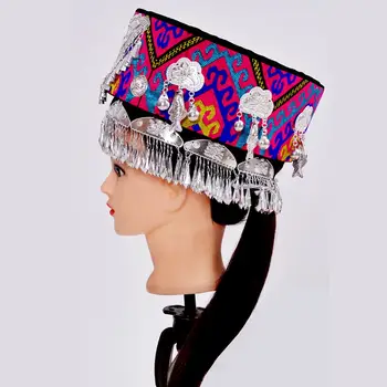 Naujas atvykimo miao drabužių priedai miao skrybėlę suaugusiems senovės tradicinė kinų šokių skrybėlę festivalio spektaklis prekes