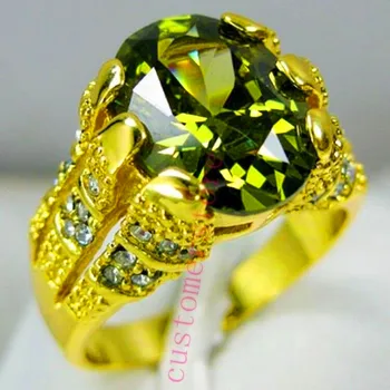 Naujas Mados Vyras Olivīns Ovalo Piršto Žiedą Prabanga Didelis Kristalas, Cirkonis Akmuo Žiedas 14KT Geltonos Aukso Pažadą Sužadėtuvių Žiedai Vyrams