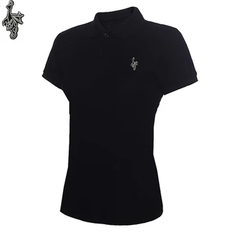 Naujas medvilnės trumpomis rankovėmis moterims povas polo marškinėliai siuvinėjimo jojimo moterų Briaunoti Polo apykakle uodega klasikinis tinka Geriausios kokybės l100