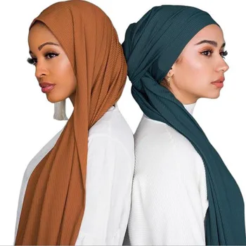 Naujas medvilnės šalikas Vingiuoti hijab musulmonų moterims ruožas jersey skarelė moterų galvos wrap šalikai turbaną foulard femme musulman