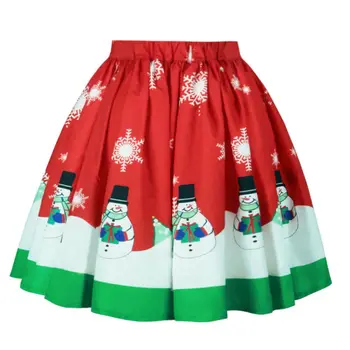 Naujas moterų Kalėdų vakarėlį vaikas aukšto liemens sijonas ponios plisuotos spausdinti mados pettiskirt