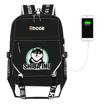 Naujas SHIBA INU Doge Spausdinimo Kuprinė Husky Kawaii Moterims, Kuprinės, USB Įkrovimo Nešiojamojo kompiuterio Kuprinė Drobės Mokyklos Krepšiai, Kuprinės