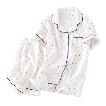 Naujo žvaigždžių medvilnės krepo šortai pajama komplektai moterų Vasaros Japonijos trumpomis rankovėmis, paprastas pižamos mujer sleepwear moterims