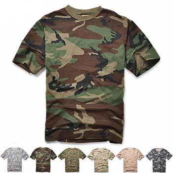 Naujos Lauko Kamufliažas T-shirt Vyrai Kvėpuojantis Armijos Taktinis Kovoti Marškinėliai Karinės Sausas Camo Stovykla Tees Medžioklės Drabužiai, Marškinėliai