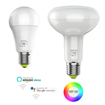 Naują Magic 7 / 11W E27 RGB WIFI Led Smart Lemputė Šviesos Belaidžio Namų Automatikos Lempos 85-265V lemputės Suderinamos su Alexa 