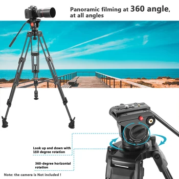 Neewer Profesionalios Sunkiųjų Vaizdo Kamera, Trikojis,64 cm/163 centimetrų Aliuminio Lydinio, su 360 Laipsnių Skystis Vilkite Vadovas