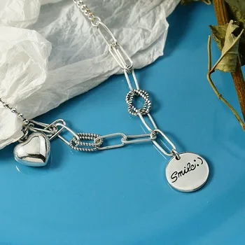 Nekilnojamojo 925 Sterlingas Sidabro Geometrinis apvalios raidės Choker Karoliai Mados Moterų Minimalistinio Fine Jewelry Mielas Aksesuarai dovanos