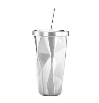 Nerūdijančio plieno šviesi šiaudų taurės rombo formos dvigubo sluoksnio izoliacija taurės gradientas juostelės šiaudų automobilių puodelis puodelis
