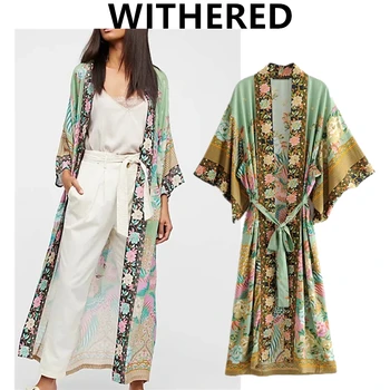 Nudžiūvo indie folk derliaus bohemijos atogrąžų Povas prarasti kimono susagstomi megztiniai moterims spausdinimo rudenį ilgai striukė moterims tranšėjos paltai