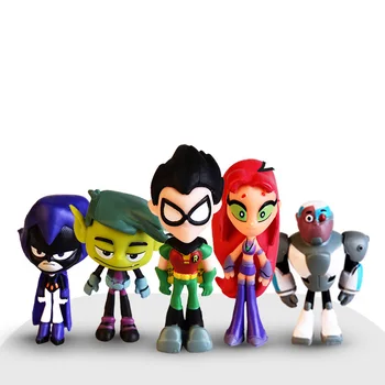 Nustatytą skaičių Teen Titans Eiti Veiksmų Skaičius, Robin Varnas Žvėris Berniukas Starfire Mini Statulėlės Žaislai PVC Modelio Vaikams Gimtadienio Žaislas
