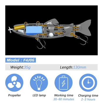 OAM Robotų Baseinas Jaukų Auto Elektros Suvilioti Masalu Wobblers 4-Segmentą Swimbait USB Įkraunamas LED šviesos ešerys lydeka